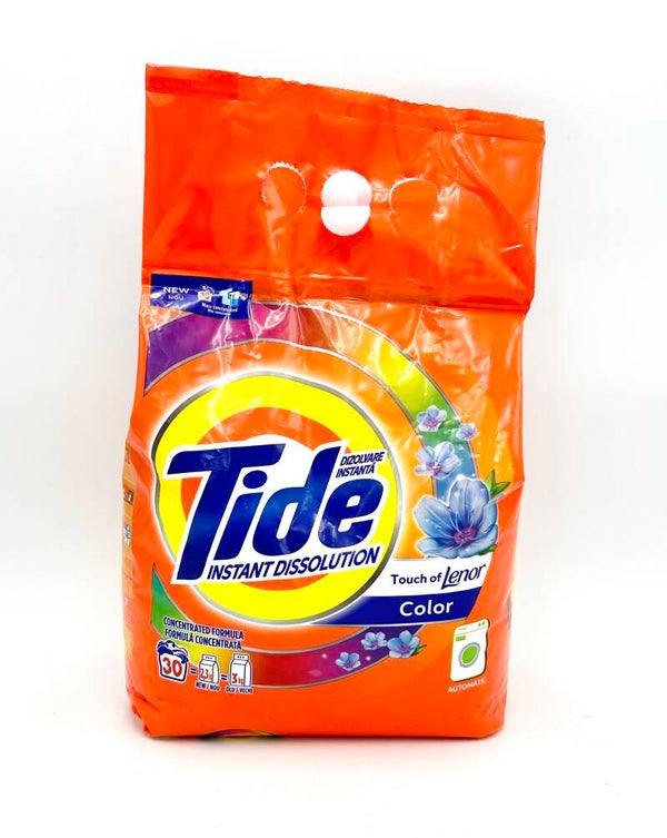 LESSIVE EN POUDDRE TIDE COULEUR 30 lavages 2,25KG+Touche de Lenor Formule concentrée