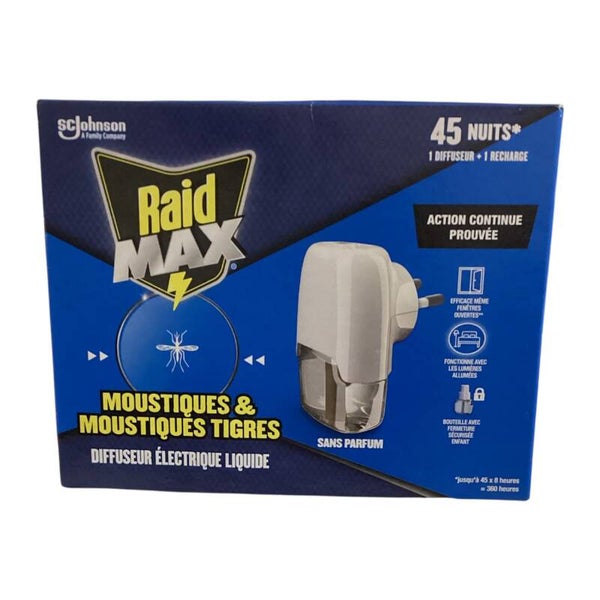 Raid Max Diffuseur Electrique Liquide-Anti-Moustiques & Moustique Tigres- 45 Nuits