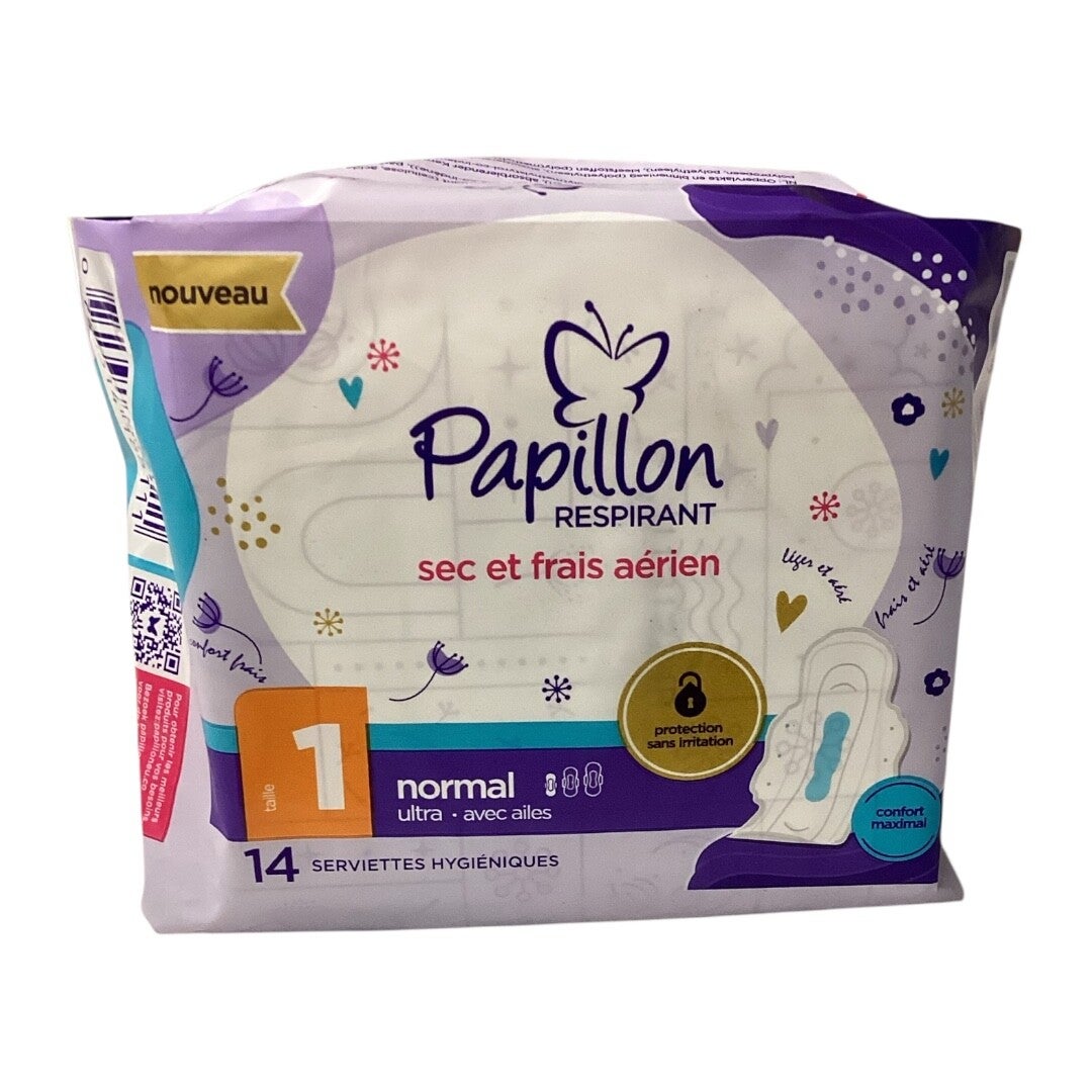 Serviettes Hygièniques Papillon Respirant Sec et Frais aérien- taille 1 x14