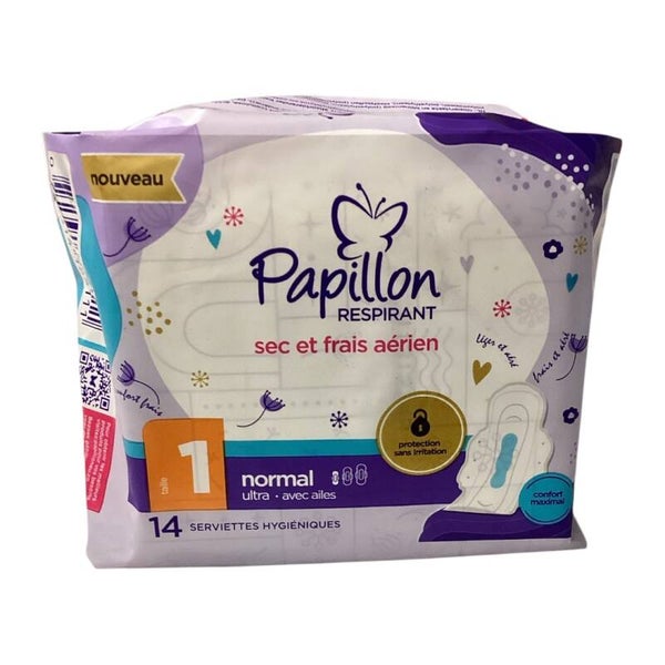 Serviettes Hygièniques Papillon Respirant Sec et Frais aérien- taille 1 x14