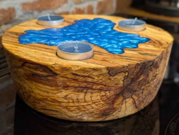 Large Spalted Ash & Resin Tea Light Holder