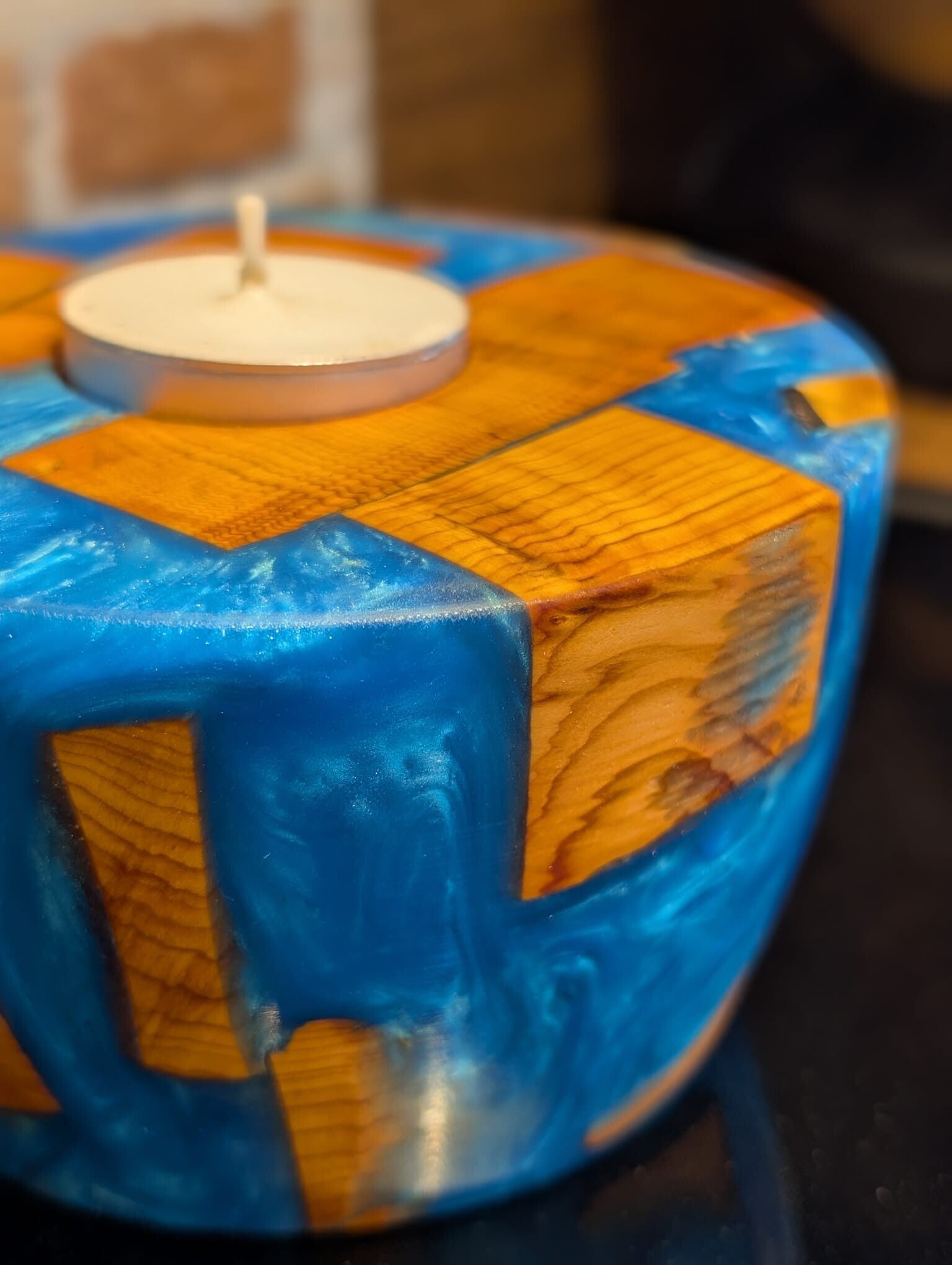 Yew & Resin Tea Light Holder