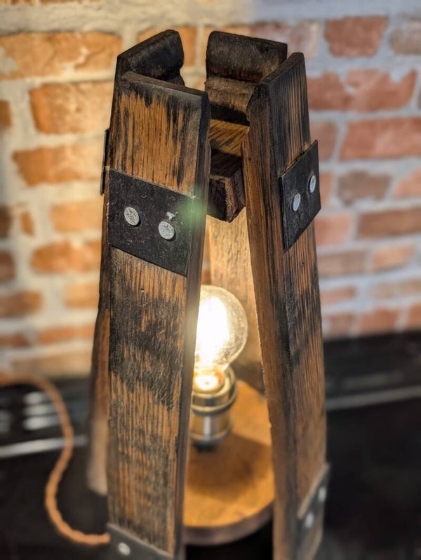 Oak Whiskey Barrel Stave Table Lamp