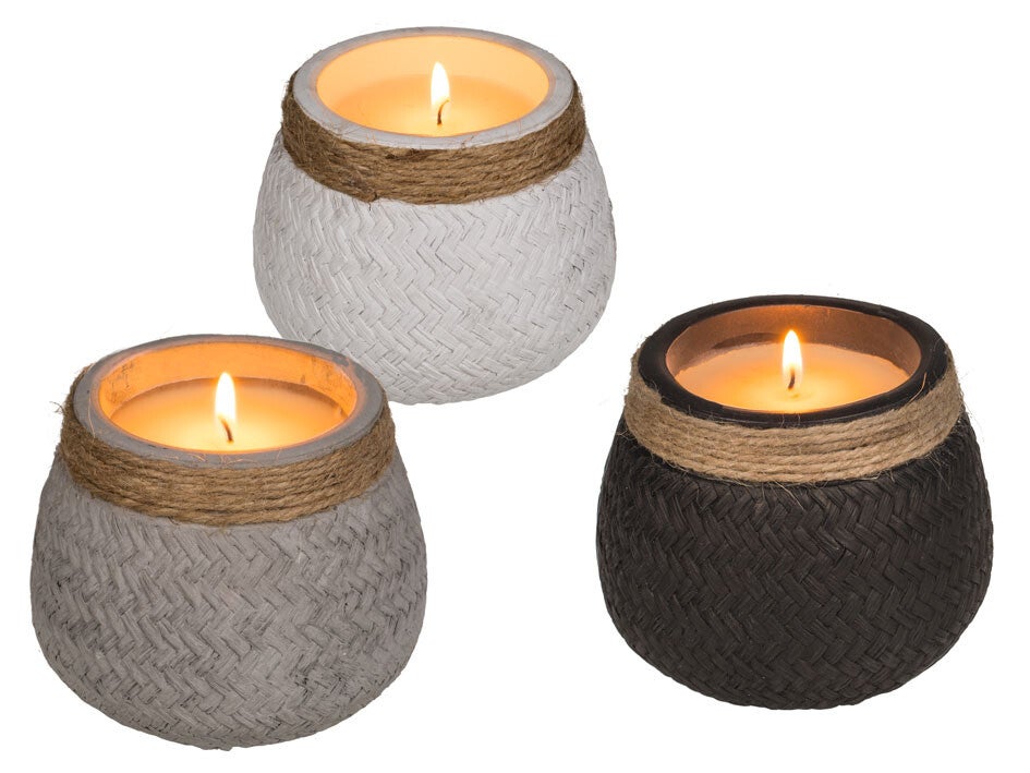 Kerze im Zementtopf mit Juteband