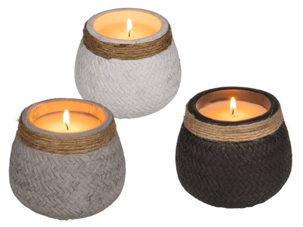 Kerze im Zementtopf mit Juteband