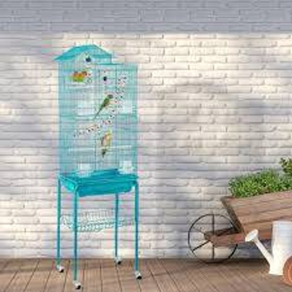 Yaheetech 158cm Bird Cage with Detachable Stand Metal Rolling Parrot Cage with Play Top Storage Shelf and Toys