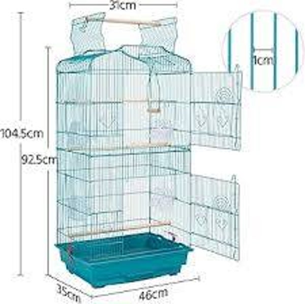 Yaheetech Bird Cage Open Top Metal Birdcage with Tray, Feeders, Double-Door, 104.5cm Height