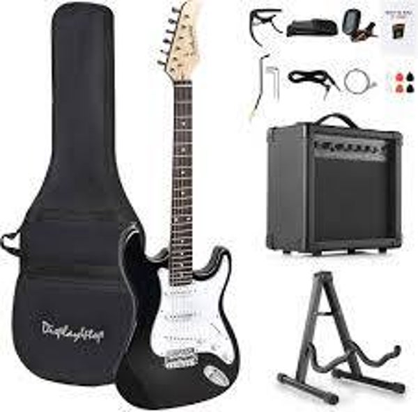 Full-Size Electric Guitar Most complete Beginner Super Kit Package with 20 Watt Amplifier, Guitar Stand, Bag, Guitar Pick, Strap,spare Strings, Tuner, Case and Cable