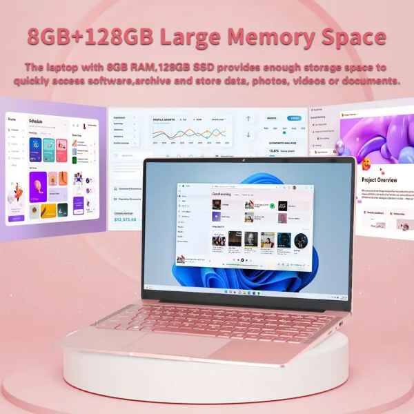 35.56cm Rose Gold Laptop Celeron N4120 FHD IPS Display 8GB DDR4, 128GB SSD Ultra-Thin Notebook, Windows