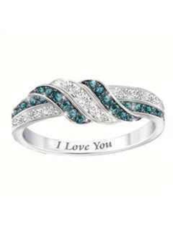 Fashionable White Sapphire I Love You Romantic Ring with Cubic Zirconia Female size 6