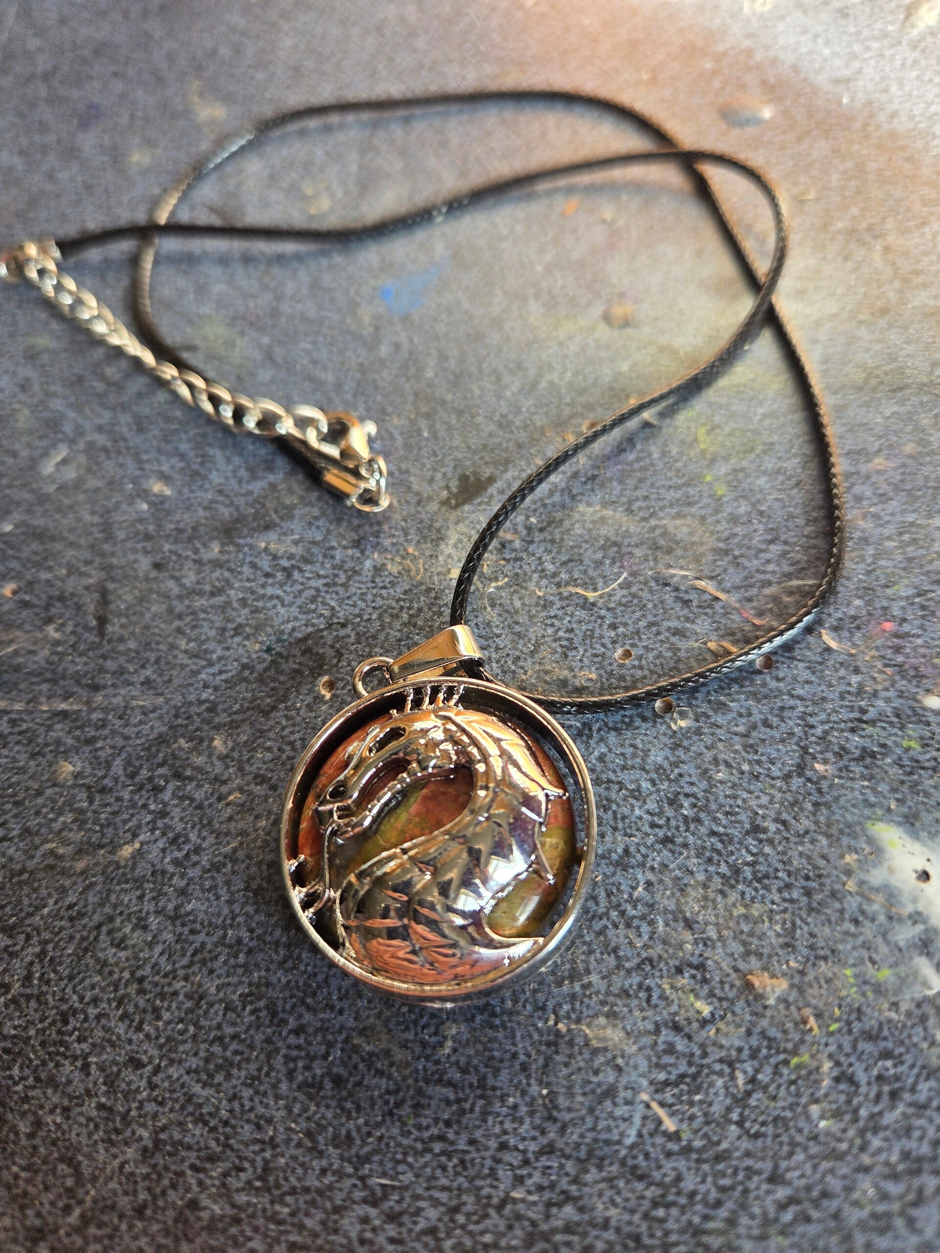 Round Dragon Stone Pendant