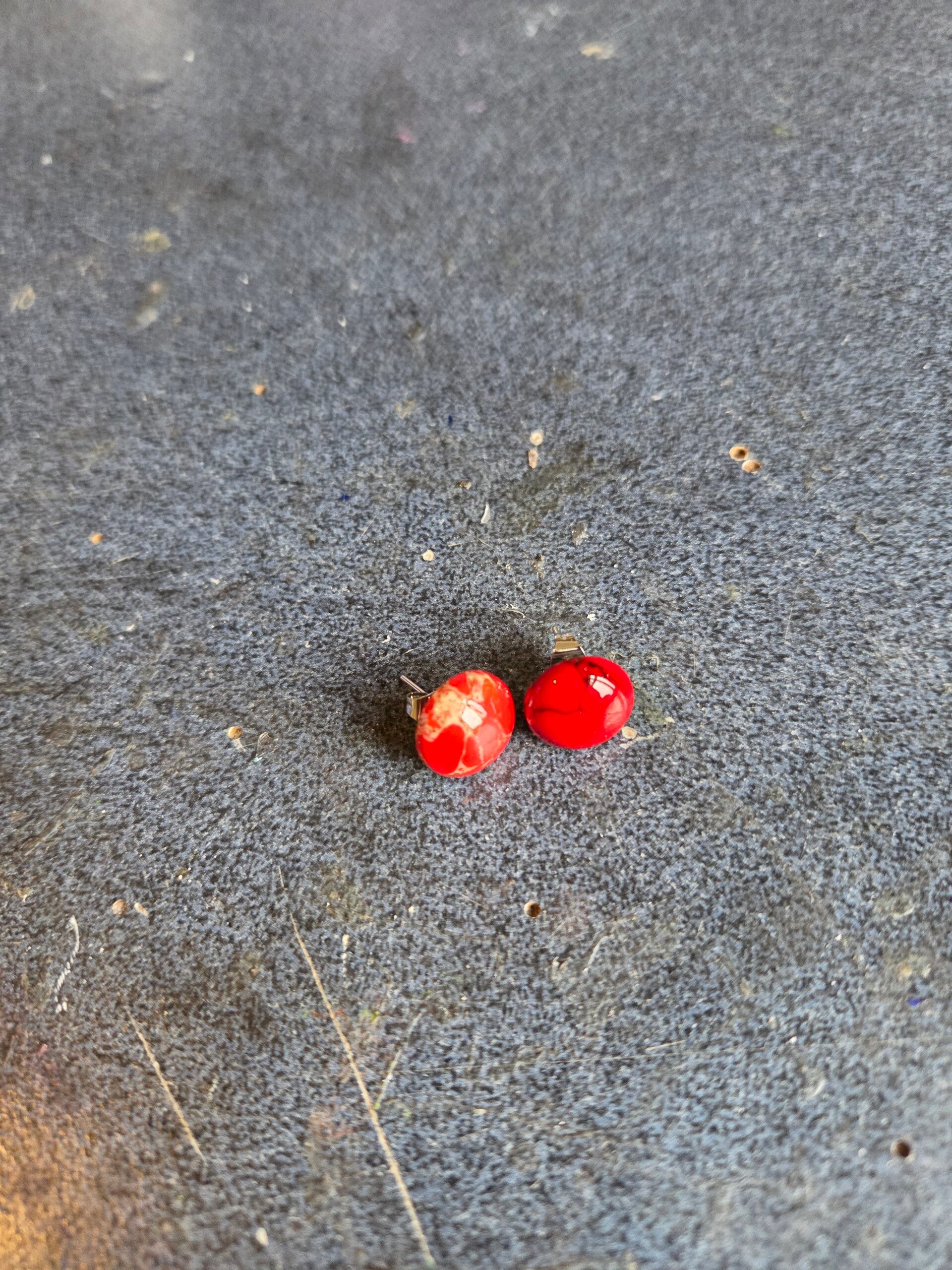 Large Red Nstural Stone Studs