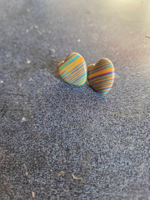 Multi Coloured Heart Studs