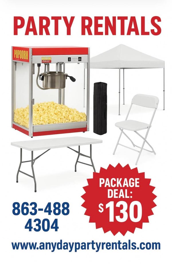 Party package set includes popcorn machine Paquete de fiesta incluye una máquina de maiz