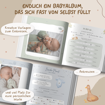 Eltern gestalten Babyalbum erstes Jahr - Baby Erinnerungsalbum ausfüllen Familienerinnerungen festhalten