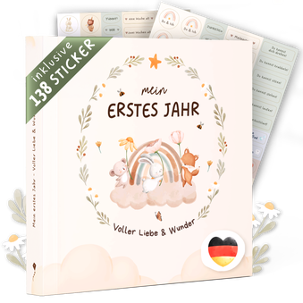 Baby mit Babyalbum mein erstes Jahr - süße Babybuch Erinnerung erste Monate Meilensteine