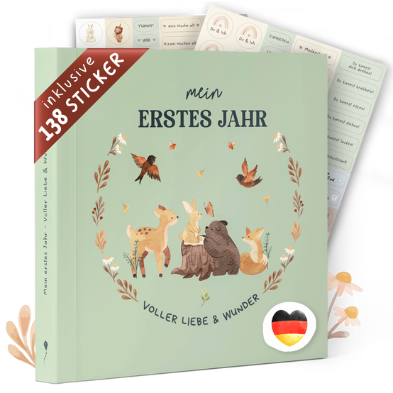 Babyalbum mein erstes Jahr zum Ausfüllen - Baby Erinnerungsalbum mit Stickern erste 12 Monate