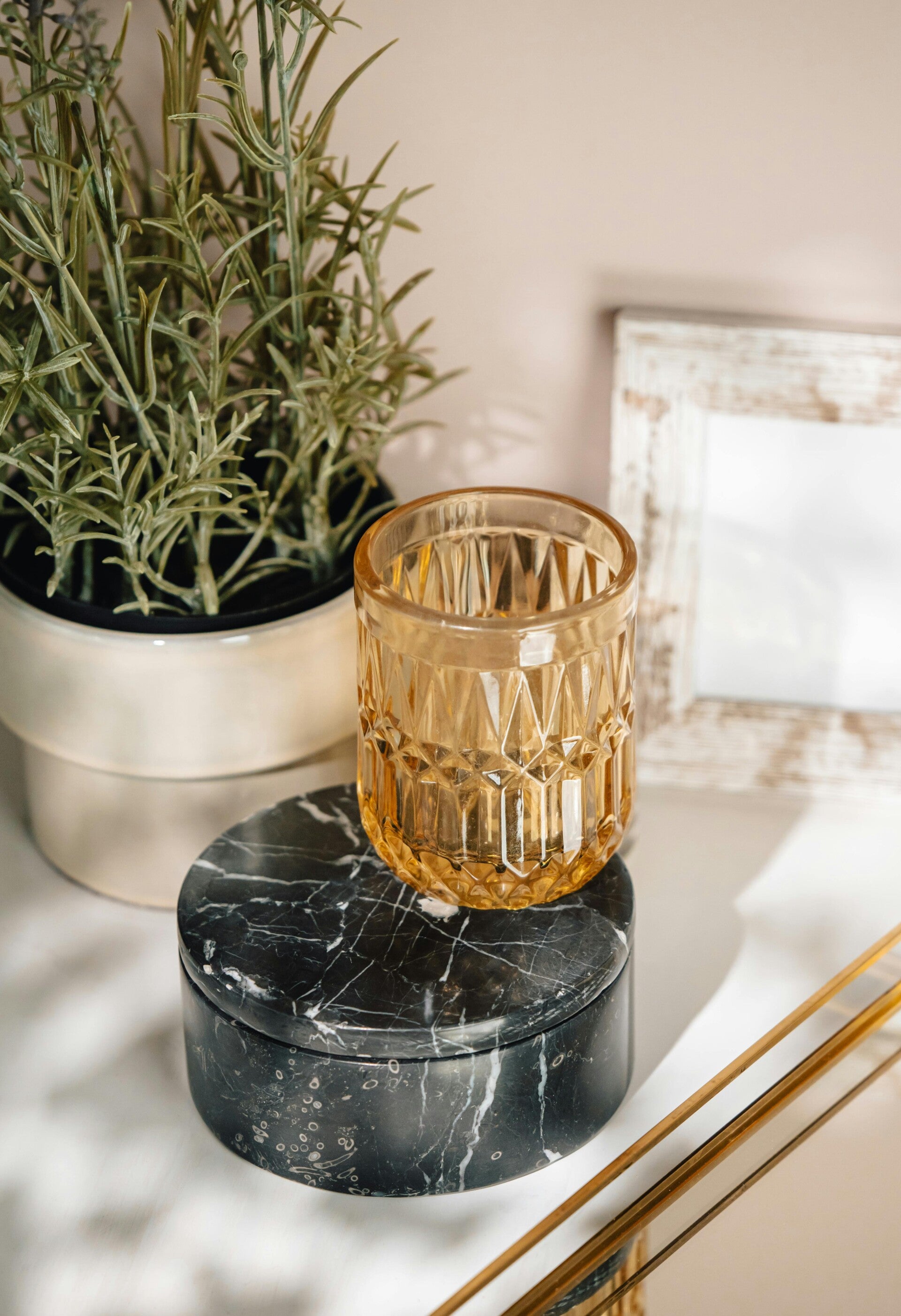 Yellow cup on counter
