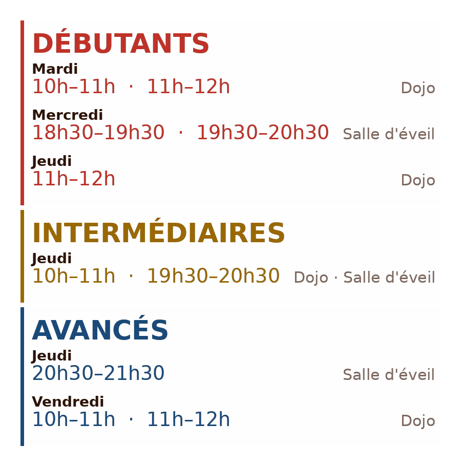 horaires par niveaux
