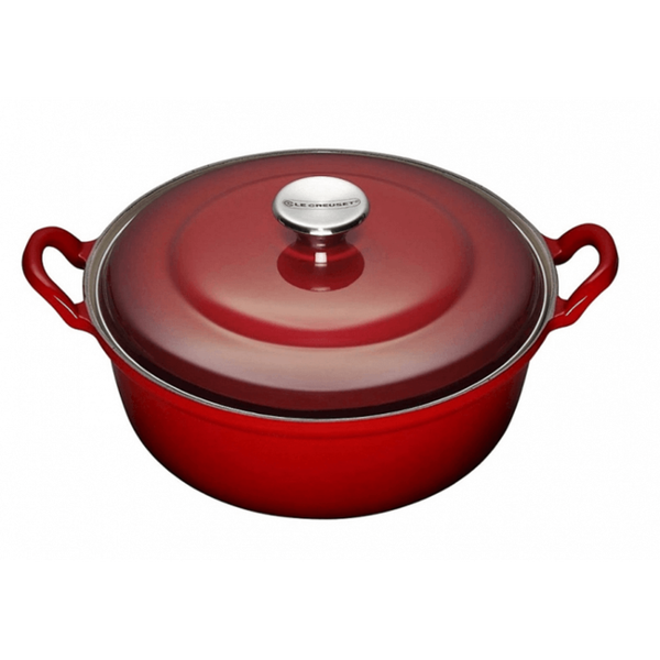 Le Creuset faitout braadpan met plaatstalen deksel 4,9 liter ø 28 cm gietijzer rood