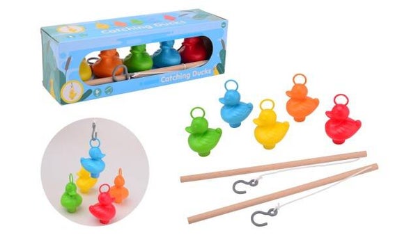 Eenden vis spel in doos, 5 eenden en 2 hengels