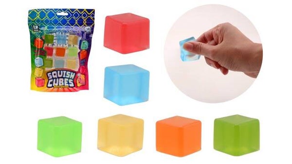 Anti-stres squeez kubussen in zak, 12 stuks
