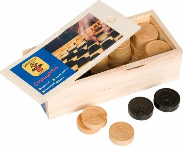 Longfield Games - Houten Damstenen In Kist Bordspel
