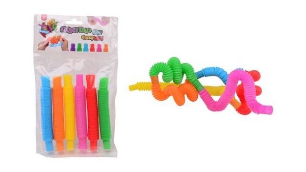 Fidget tubes in zak, 6 assorti