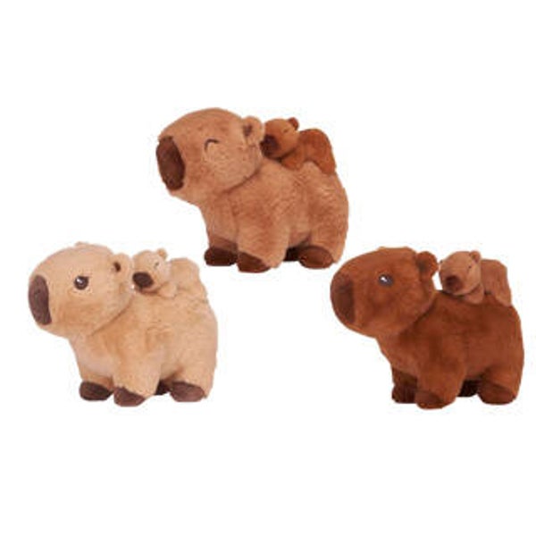 Pluche capybara staand en baby 3 assorti 25cm