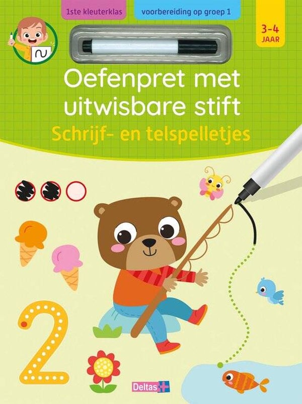 Oefenpret met uitwisbare stift - Schrijf en telspelletjes 3-4 jaar