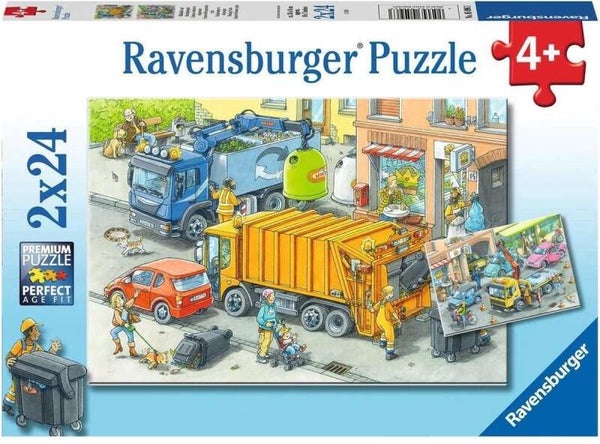 Ravensburger puzzel Vuilniswagen en sleepwagen  2 x 24 stukjes  050963