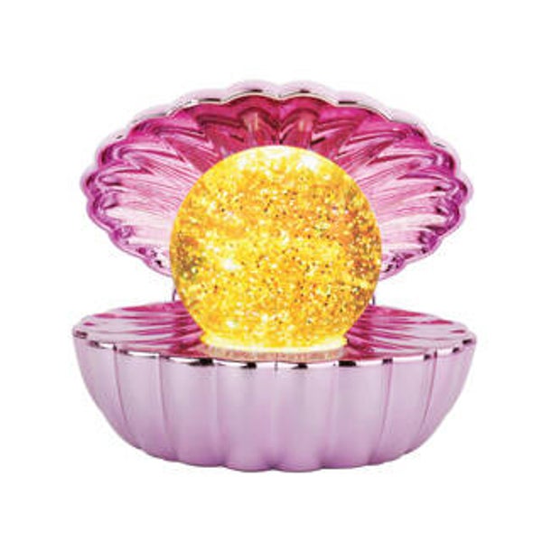 Parelschelp 14 cm glitter roze, parel 7cm