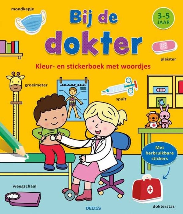Kleur- en stickerboek met woordjes - Bij de dokter 3-5 jaar
