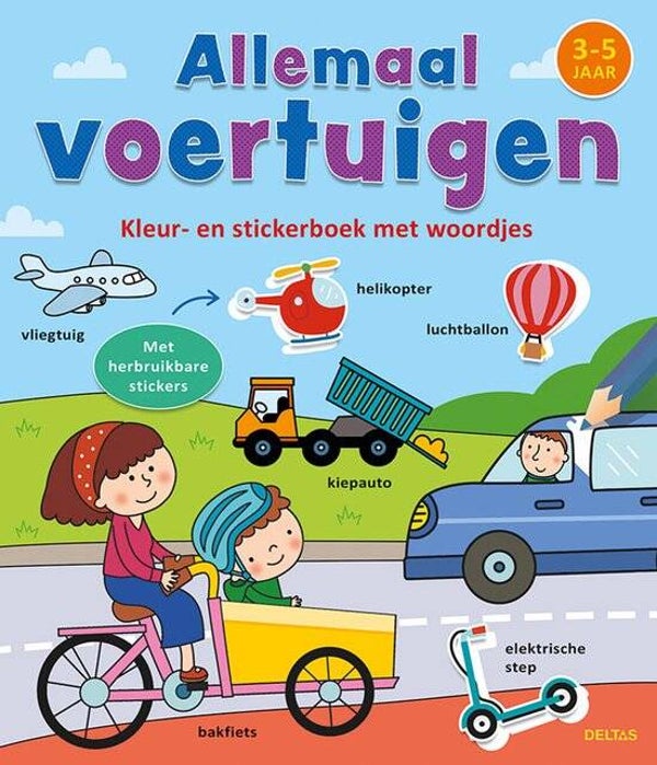 Kleur- en stickerboek met woordjes - Allemaal voertuigen 3-5 jaar