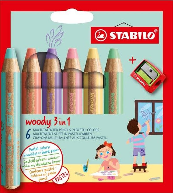 STABILO Woody 3 in 1  Pastel Etui 6 Kleuren