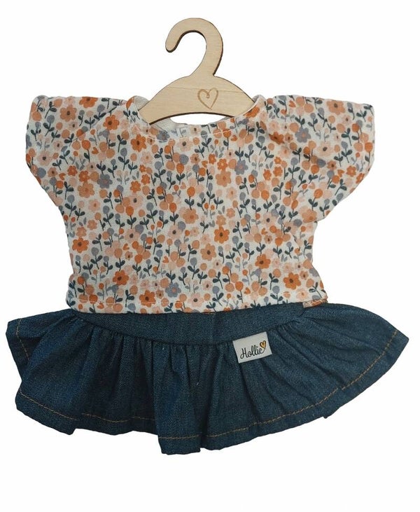 Poppenrok en -shirt jeans happy flower blue