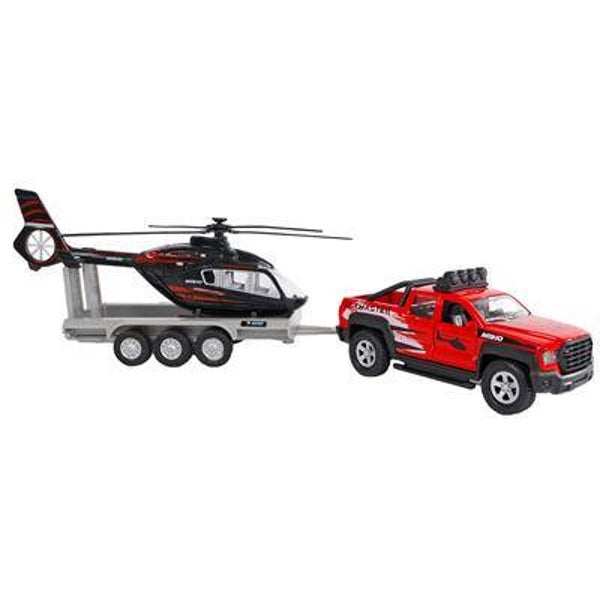 Kids Globe Auto Terreinwagen met Trailer en Helicopter