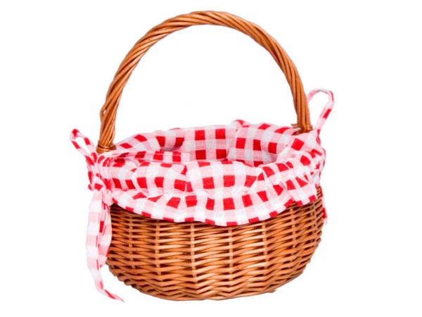 Rieten mandje bekleed (rood geruit)
