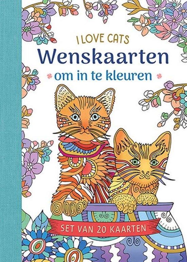 Wenskaarten om in te kleuren I love Cats