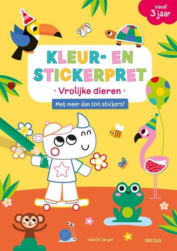 Kleur- en stickerpret vrolijke dieren  3 jaar