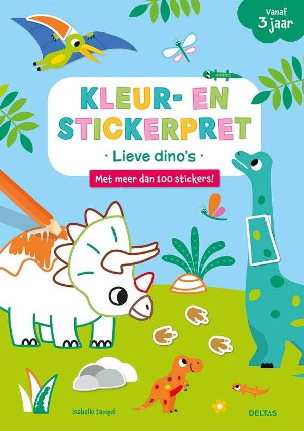 Kleur- en stickerpret Lieve dino's  3 jaar