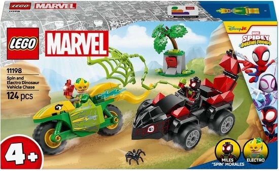 Lego Marvel Spin en Electro achtervolging met dinosaurusvoertuigen 11198