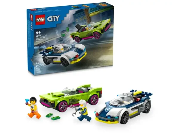 Lego City Politiewagen en snelle autoachtervolging 60415