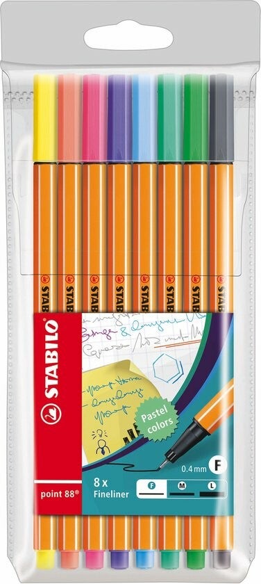 Stabilo point 88 Fineliner Pastelkleuren  Etui 8 kleuren