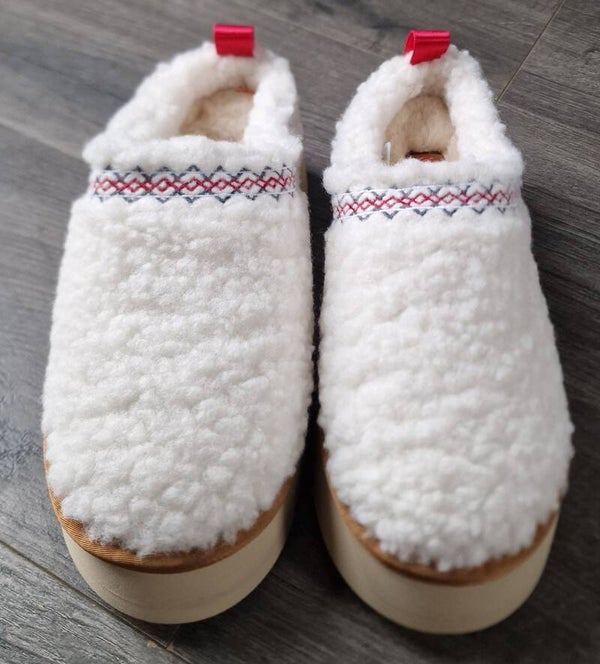 UGG White Fluffy Platform Tasman Slippers