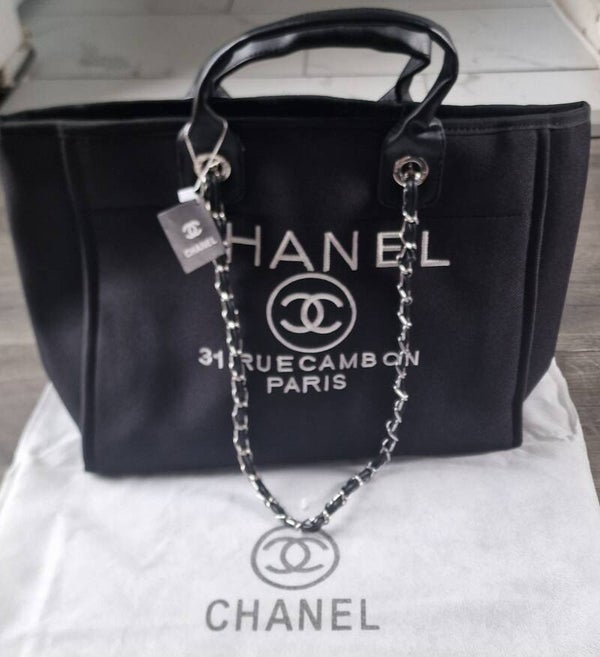 Chanel Embroidered Black Tote Bag