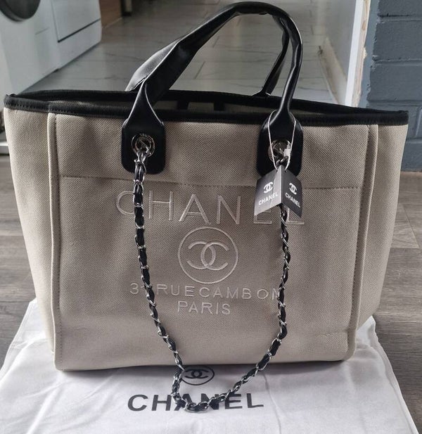Chanel Embroidered Cream Tote Bag