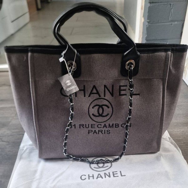 Chanel Embroidered Grey Tote Bag