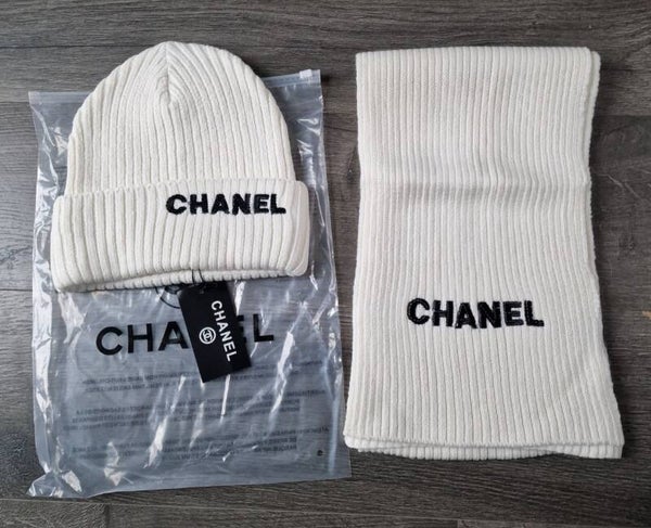 Chanel White Hat & Scarf
