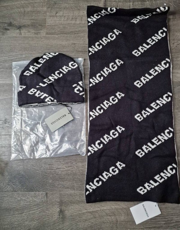 Balenciaga Black & White Hat and Scarf Set